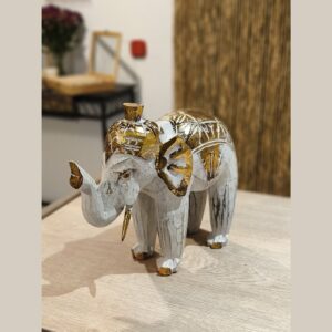optimizado elefante madera blanco y dorado