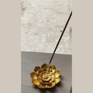 optimizado porta incienso flor loto dorado