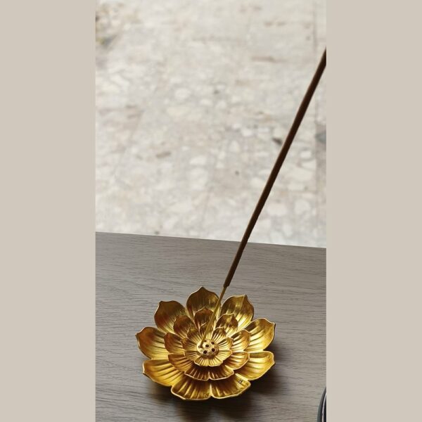 optimizado porta incienso flor loto dorado
